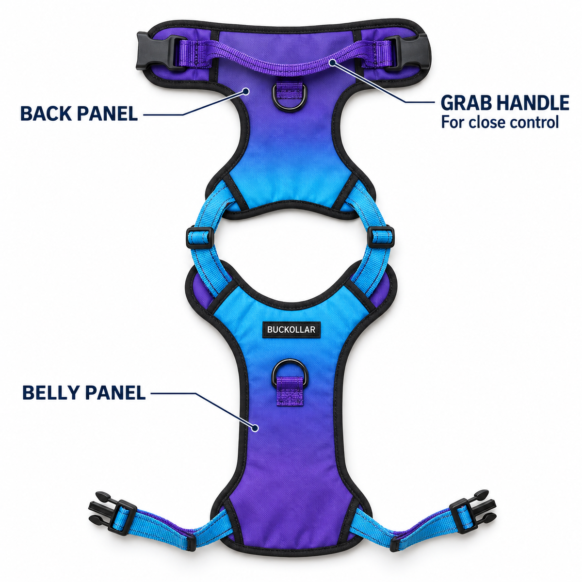 BUCKOLLAR Everyday Dog Harness — Sky Blue Gradient